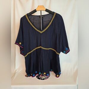 Lane Bryant Embroidered Peplum Short Sleeve Top - Navy Blue - 16